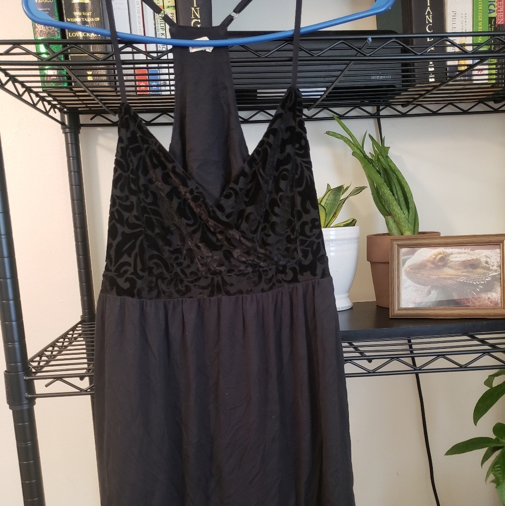 Hollister Black Crushed Velvet Babydoll Tank L